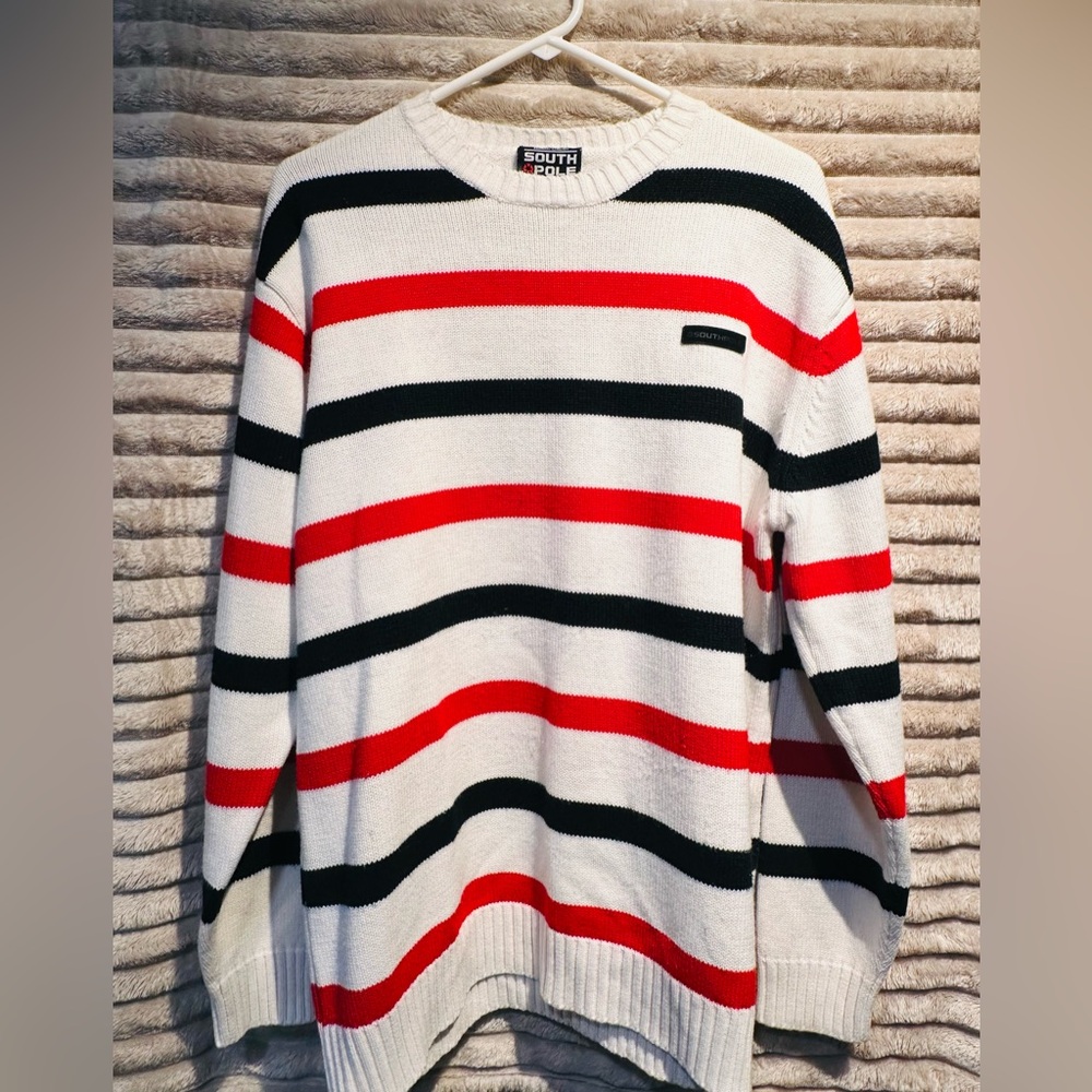 South Pole Men's Crewneck Sweater - Red, Black, White Stripes